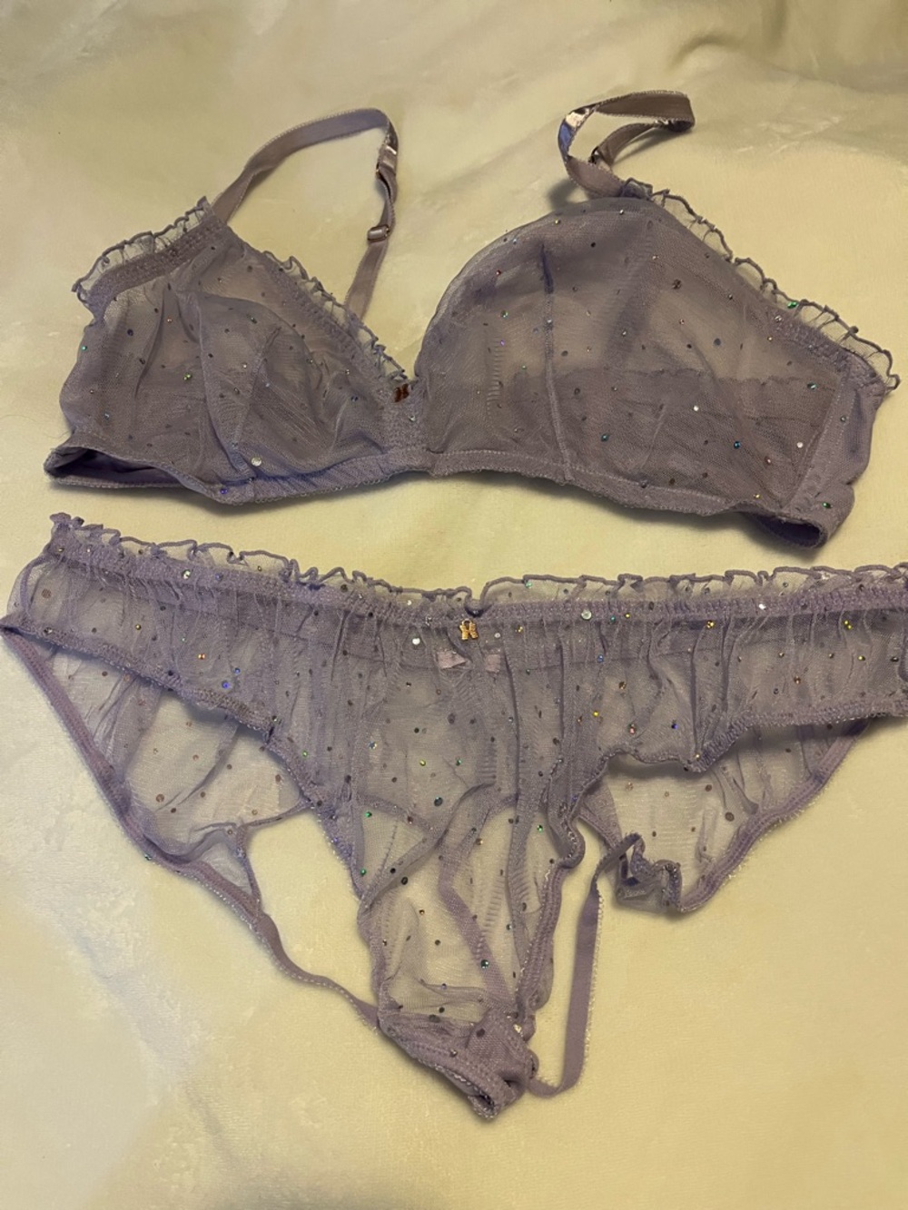 Savage X Fenty Lavender Mesh Rhinestone Bra & Panty Set